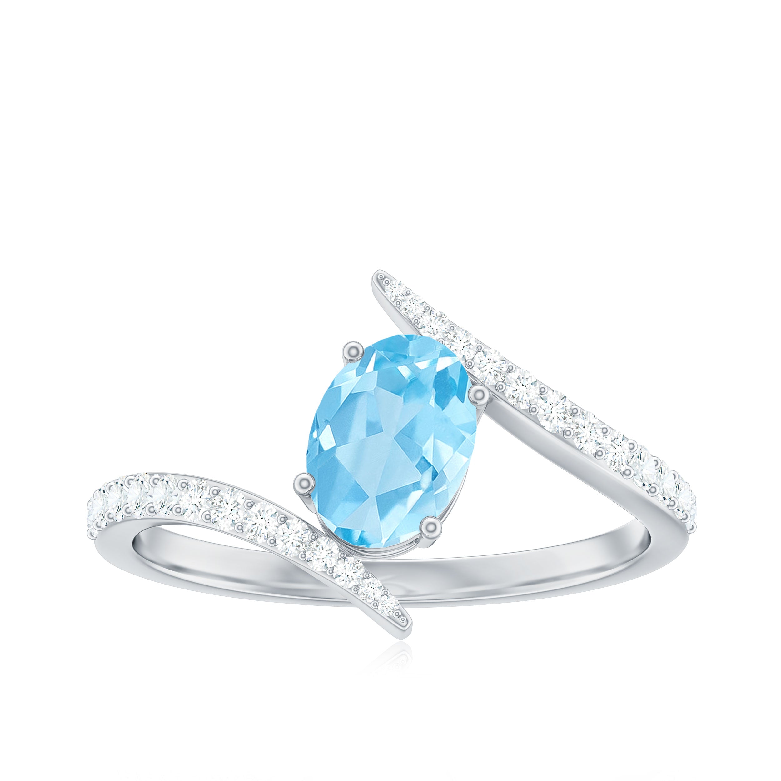 Natural Aquamarine Oval Engagement Ring with Diamond Bypass Shank