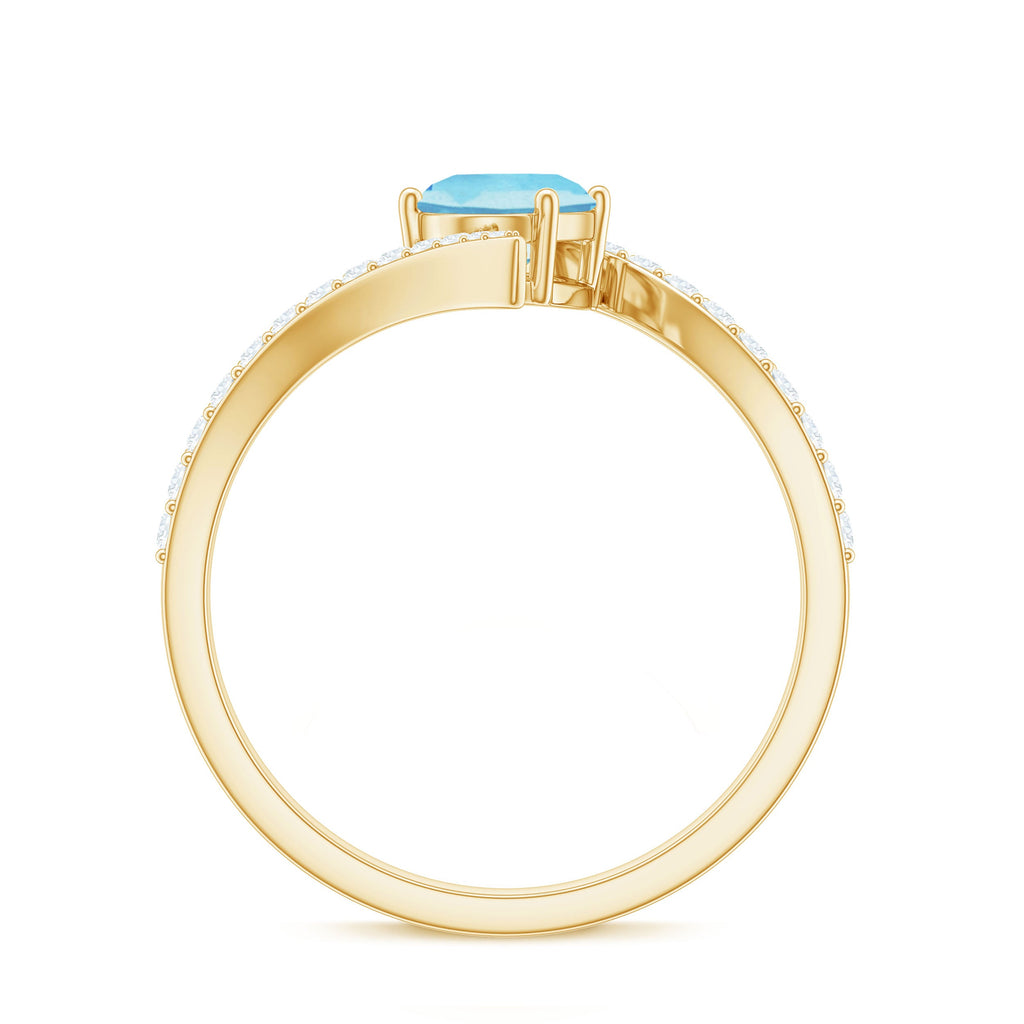 Natural Aquamarine Oval Engagement Ring with Diamond Bypass Shank