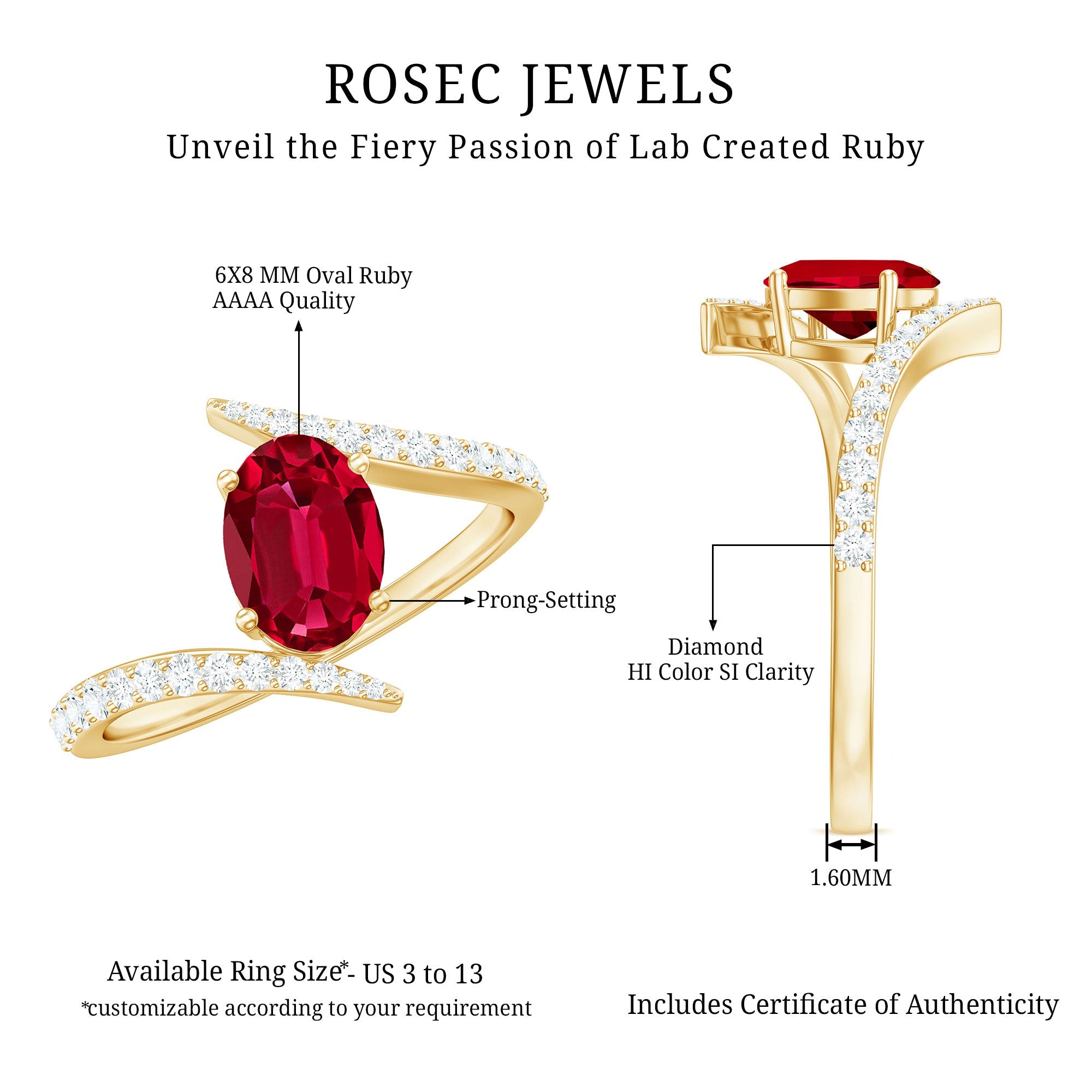 Oval Cut Lab Grown Ruby Bypass Engagement Ring with Diamonds