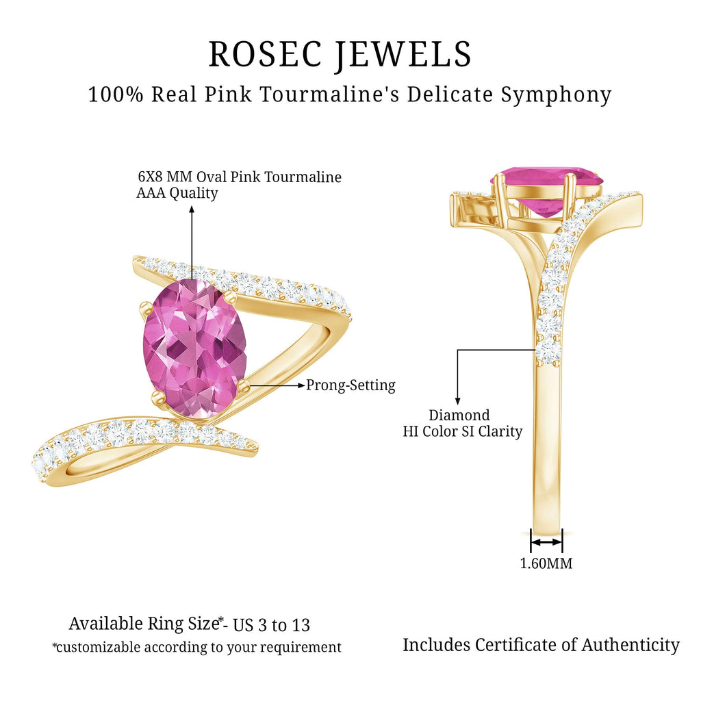 Solitaire Pink tourmaline Bypass Engagement Ring with Diamond