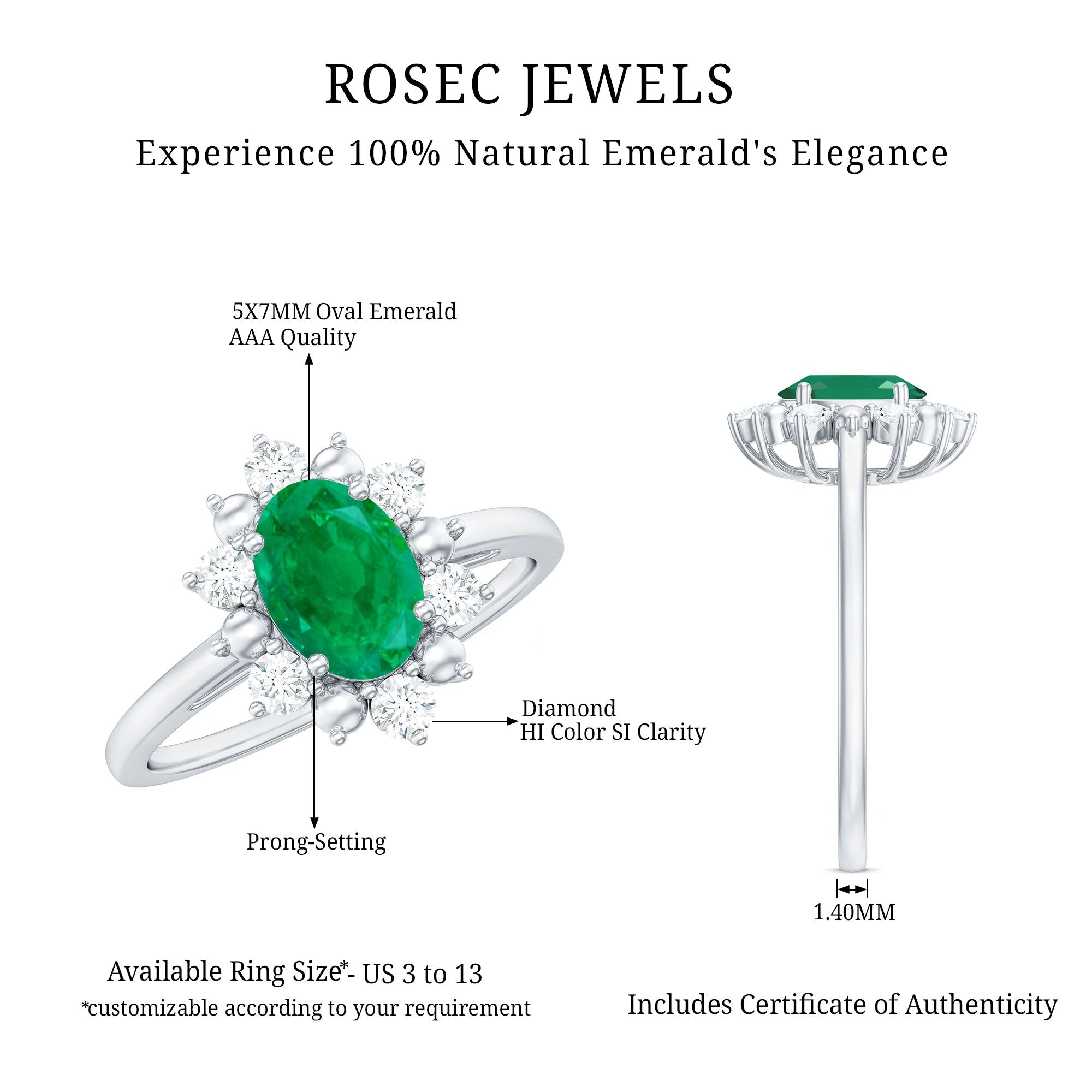 Natural 0.7 Carat Oval Emerald Engagement Ring with Diamond Halo