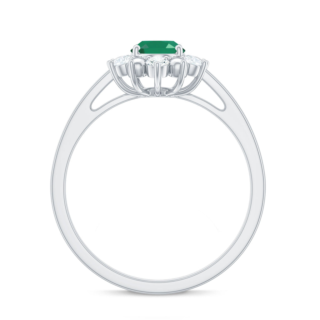Natural 0.7 Carat Oval Emerald Engagement Ring with Diamond Halo
