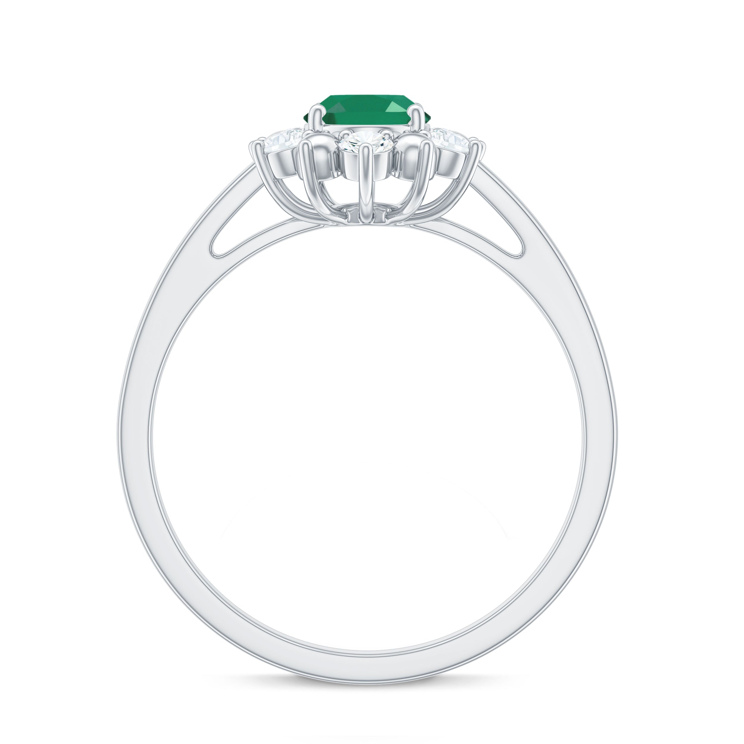 Natural 0.7 Carat Oval Emerald Engagement Ring with Diamond Halo