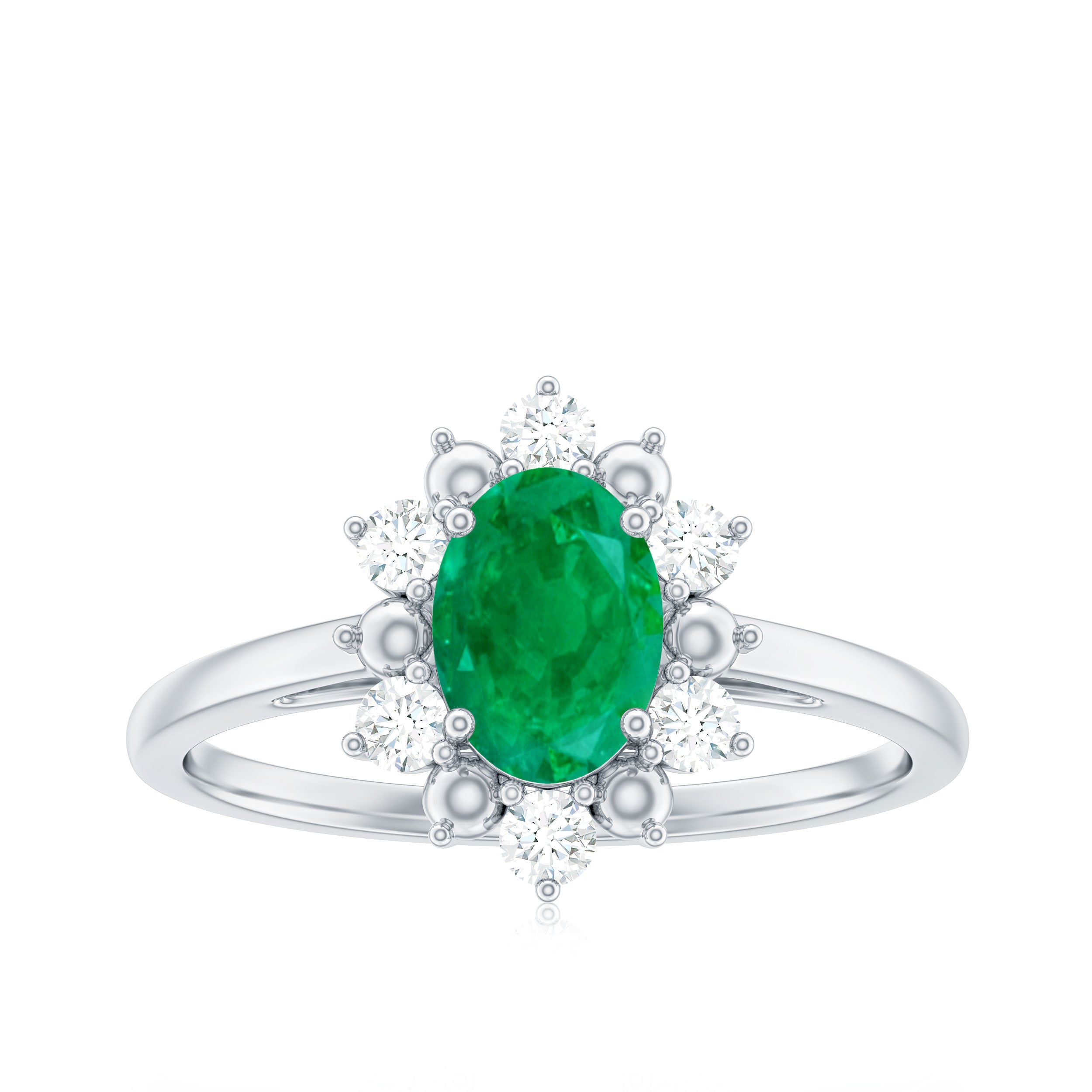 Natural 0.7 Carat Oval Emerald Engagement Ring with Diamond Halo