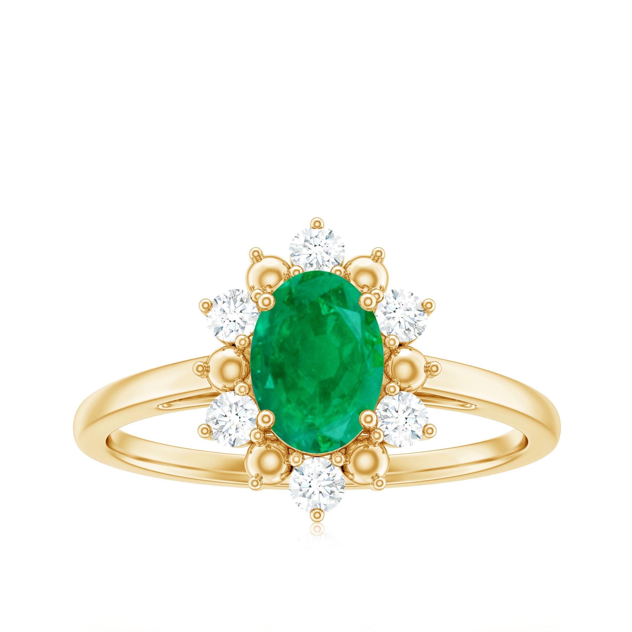 Natural 0.7 Carat Oval Emerald Engagement Ring with Diamond Halo