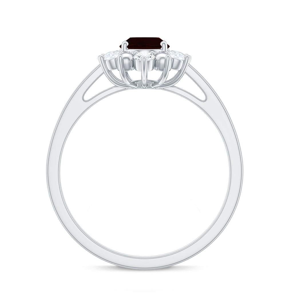 Certified Natural Garnet Oval Engagement Ring with Diamond
