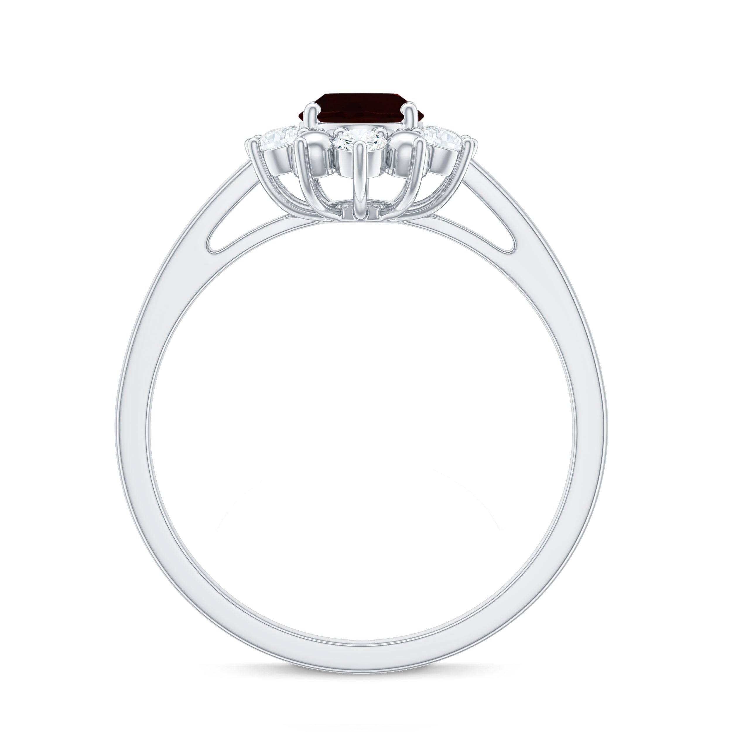 Certified Natural Garnet Oval Engagement Ring with Diamond