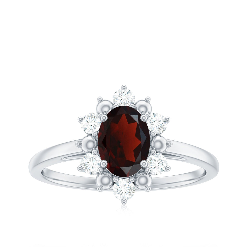 Certified Natural Garnet Oval Engagement Ring with Diamond