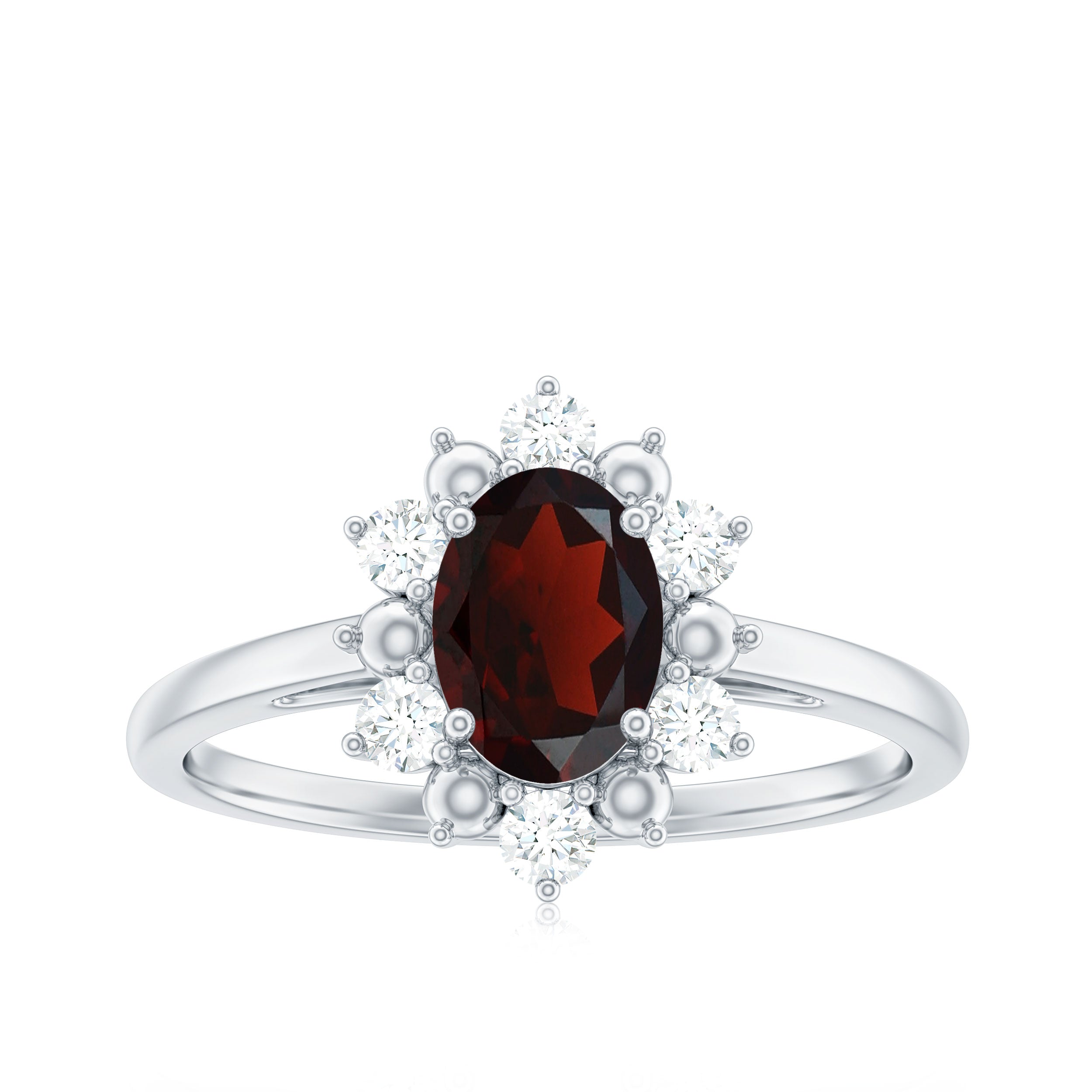 Certified Natural Garnet Oval Engagement Ring with Diamond