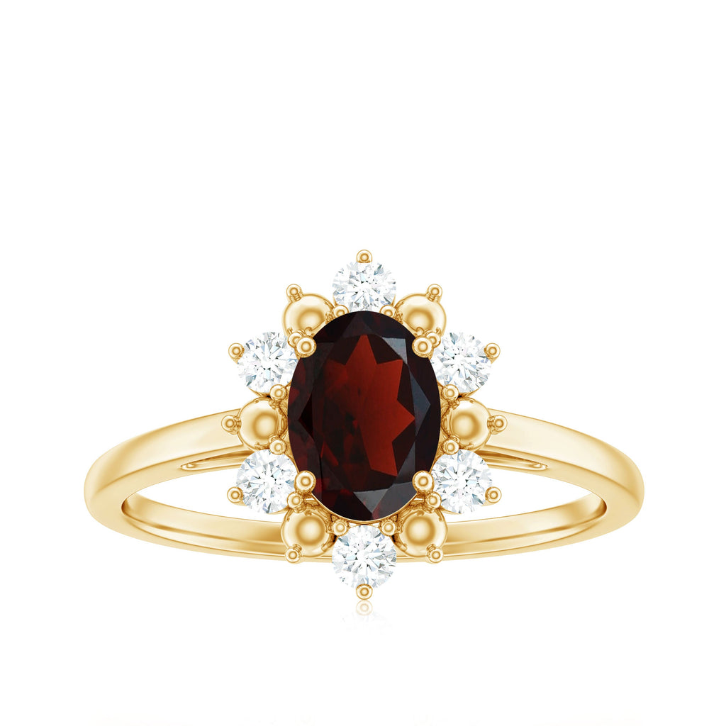 Certified Natural Garnet Oval Engagement Ring with Diamond