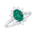 Certified 0.8 Carat Oval Lab Grown Emerald Diamond Flower Engagement Ring