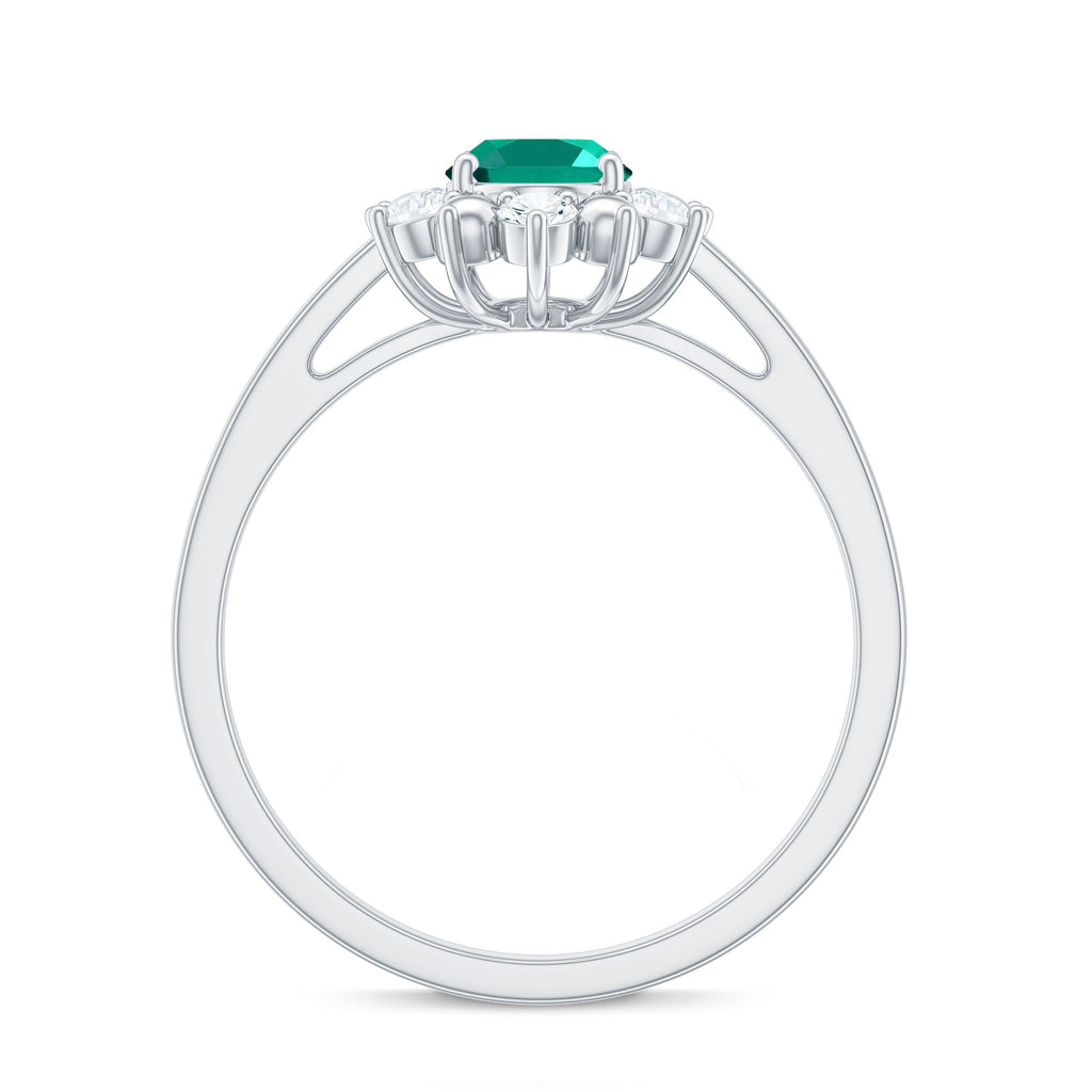 Certified 0.8 Carat Oval Lab Grown Emerald Diamond Flower Engagement Ring