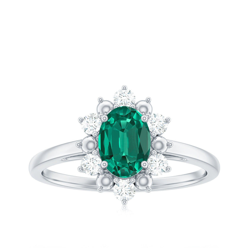 Certified 0.8 Carat Oval Lab Grown Emerald Diamond Flower Engagement Ring
