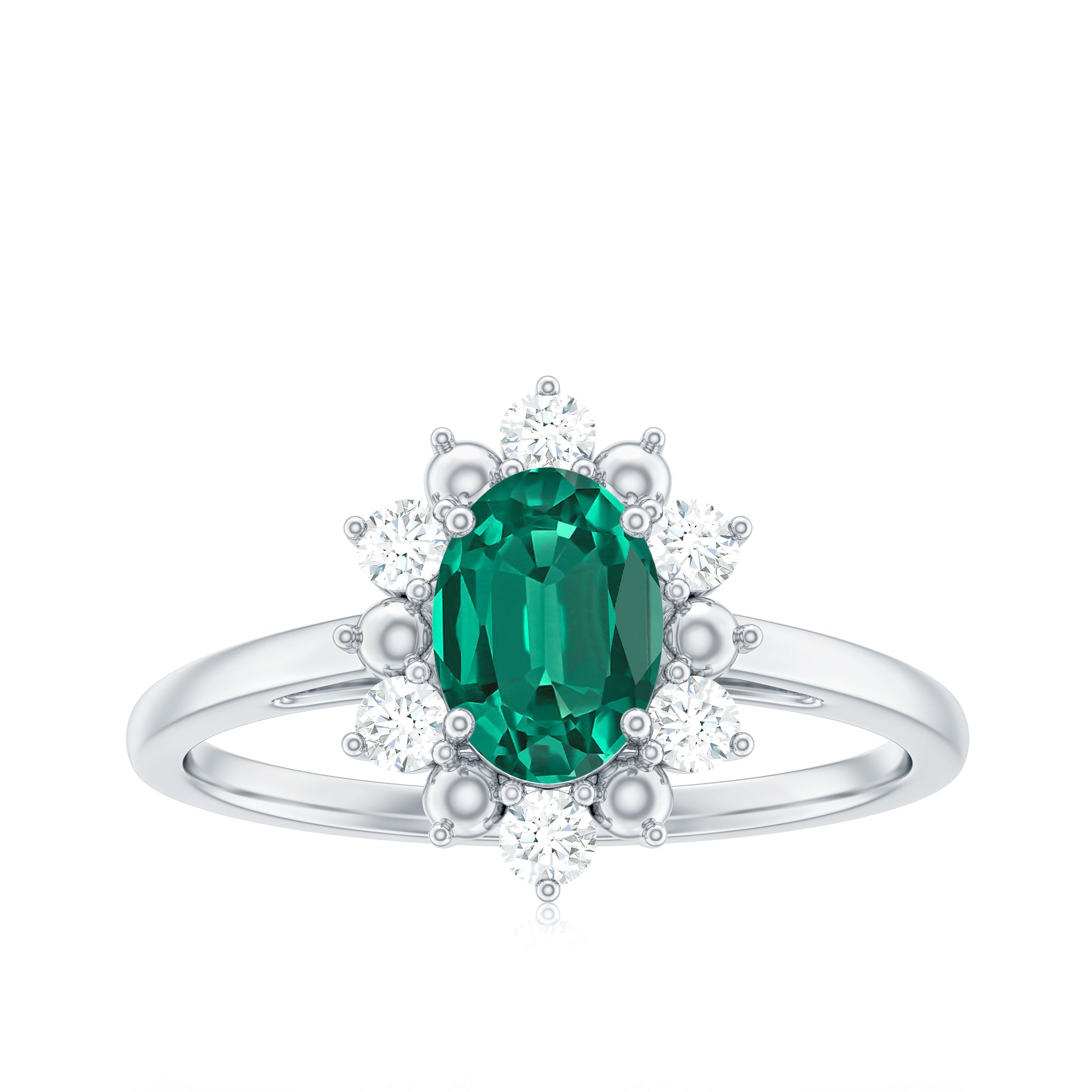 Certified 0.8 Carat Oval Lab Grown Emerald Diamond Flower Engagement Ring