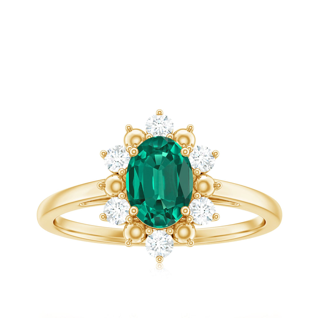 Certified 0.8 Carat Oval Lab Grown Emerald Diamond Flower Engagement Ring