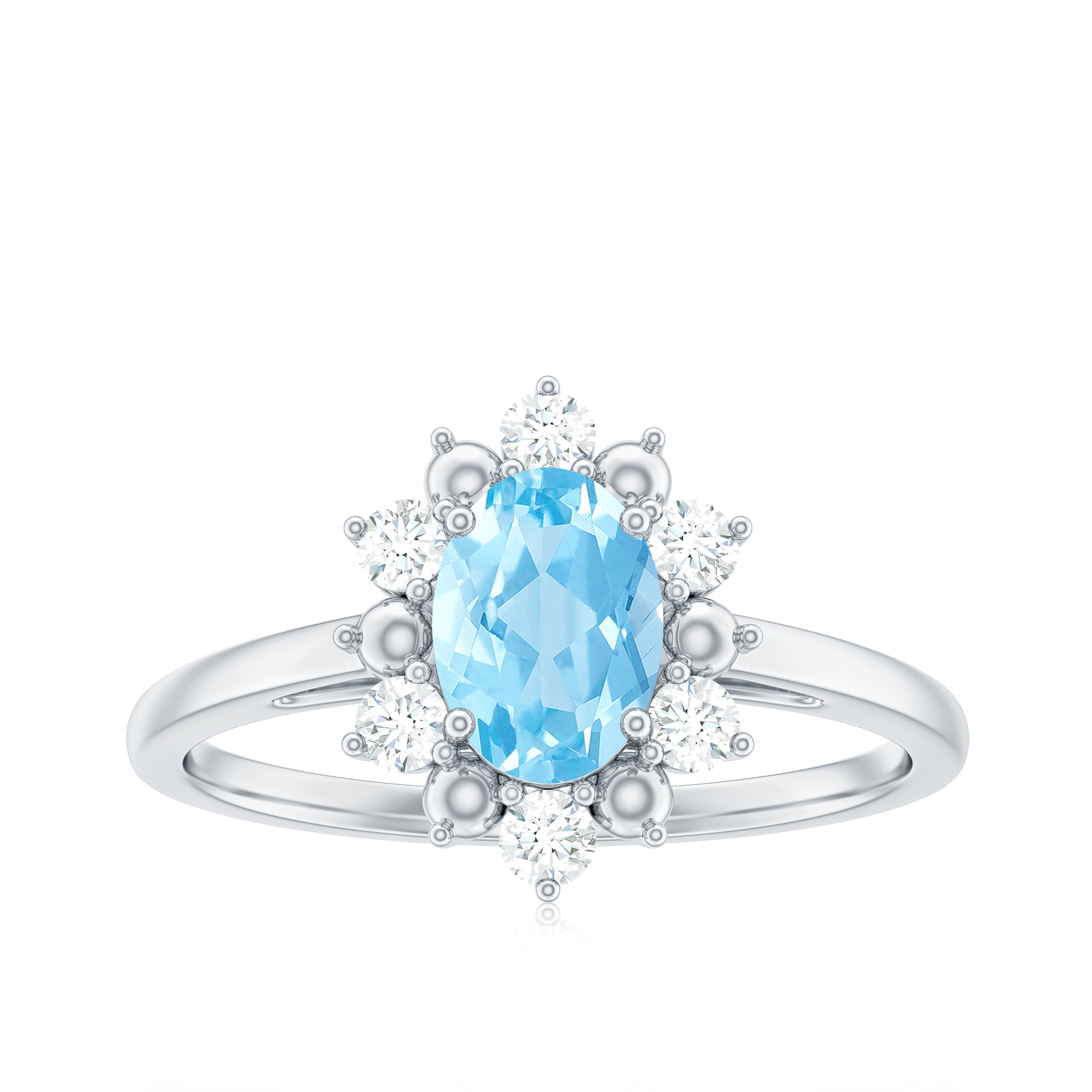 Real Aquamarine Oblong Engagement Ring with Diamond Halo