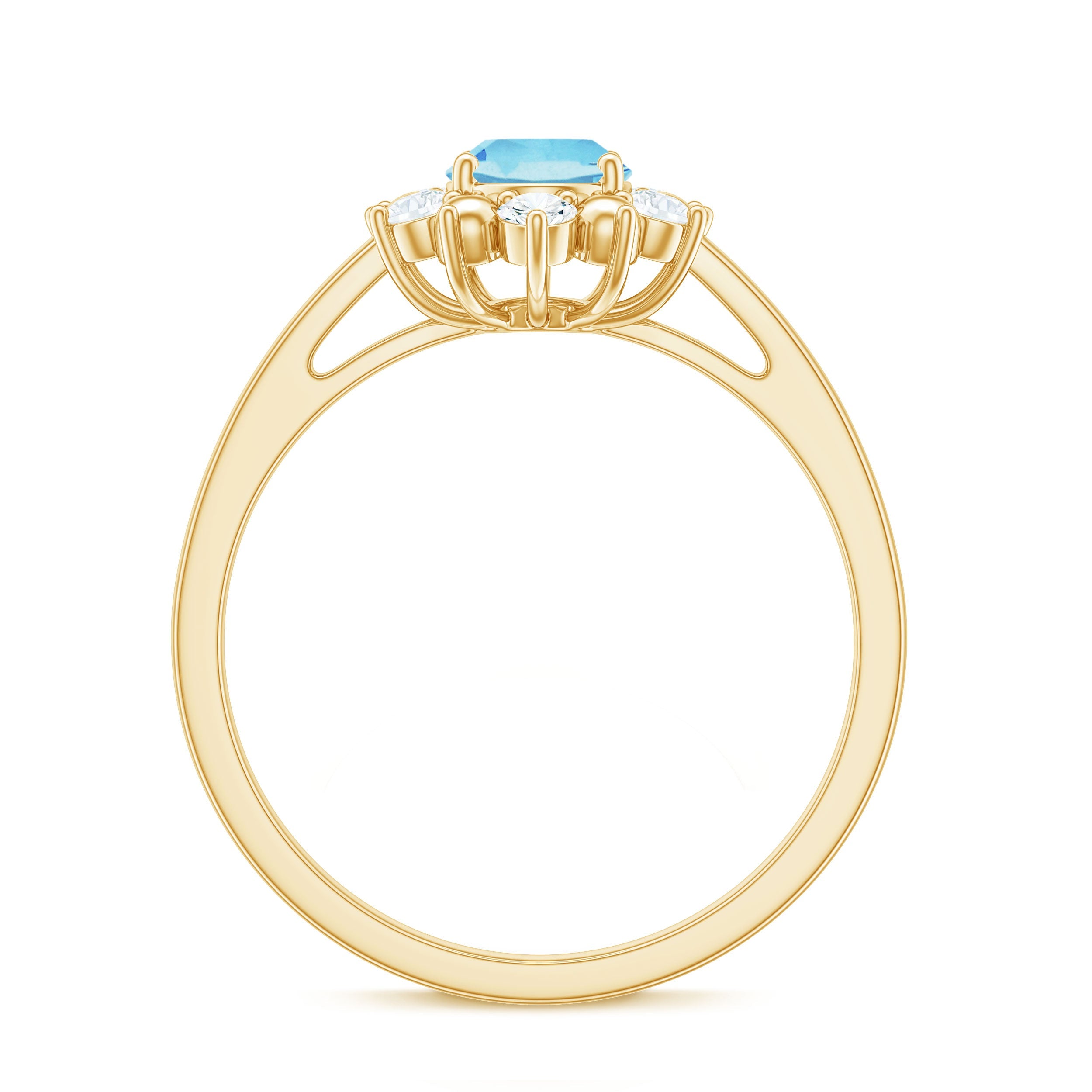 Real Aquamarine Oblong Engagement Ring with Diamond Halo