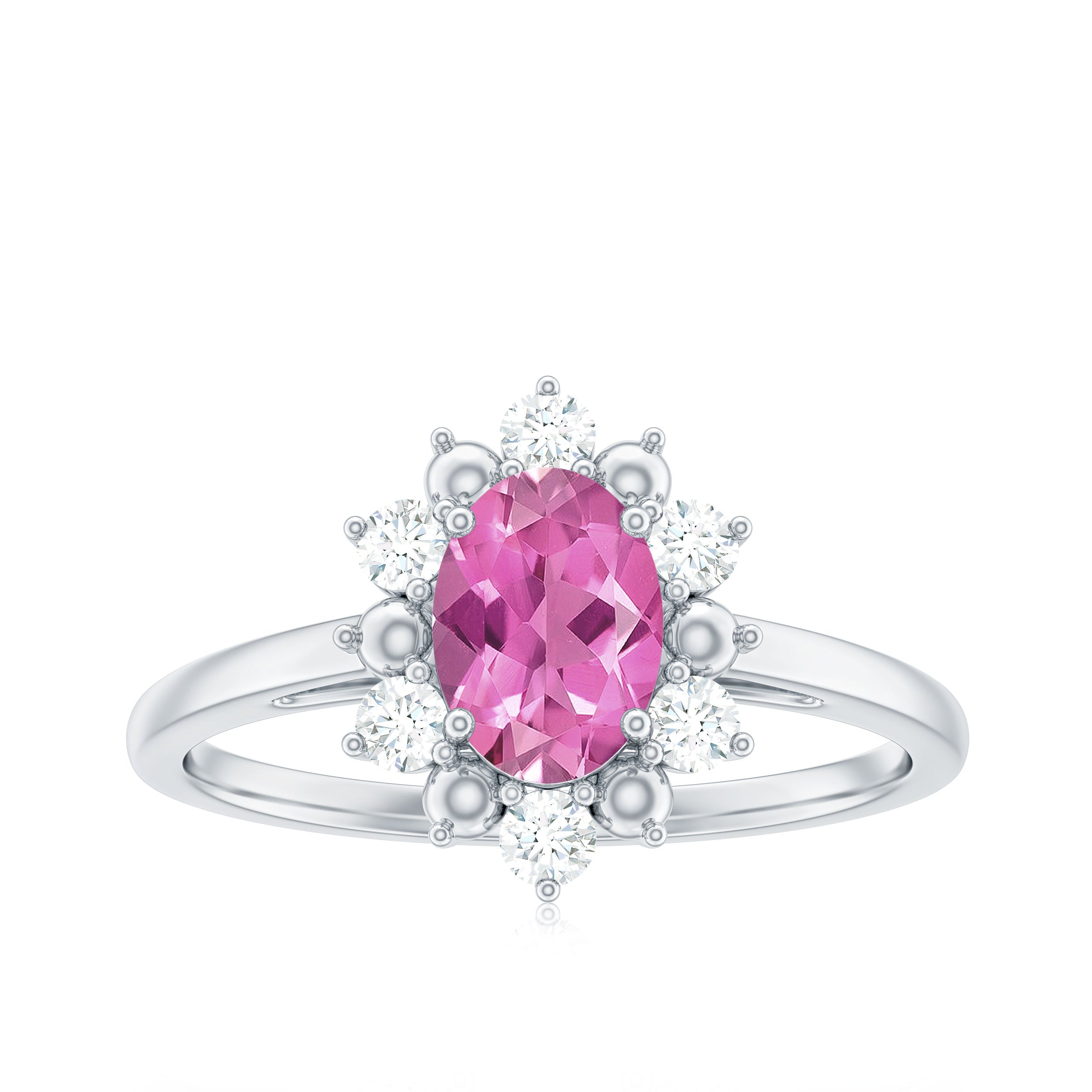 Oval Pink Tourmaline Floral Halo Engagement Ring with Diamond