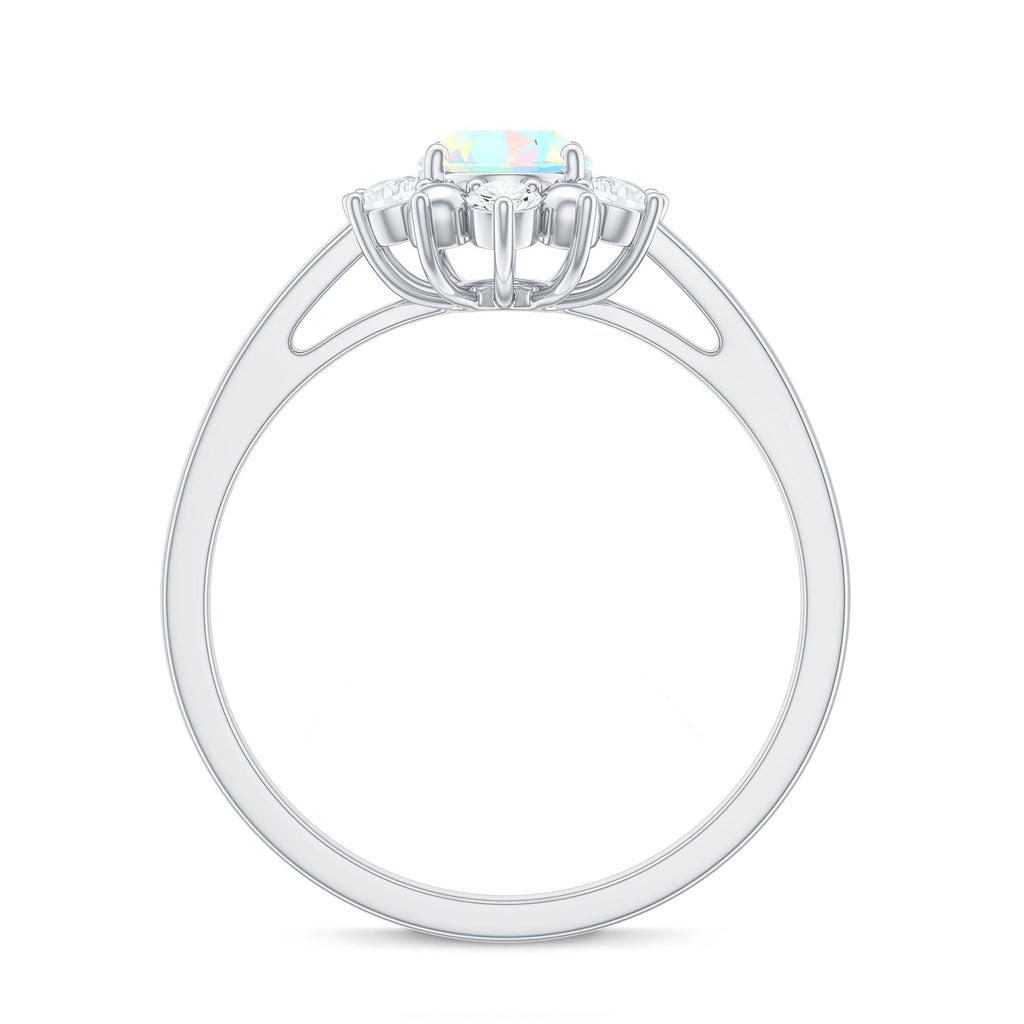 Natural 0.9 Carat Opalescent Oval Engagement Ring with Diamond Halo