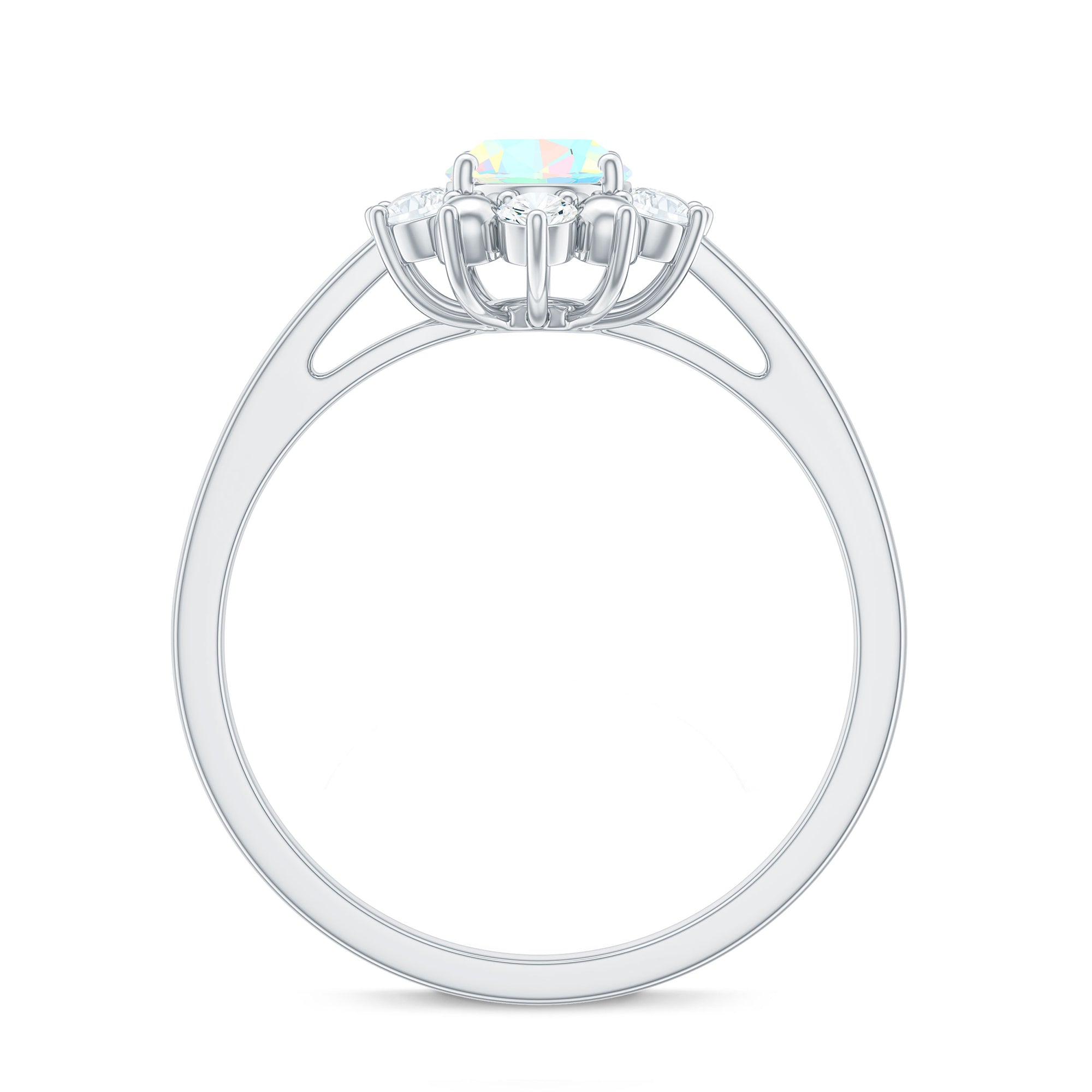 Natural 0.9 Carat Opalescent Oval Engagement Ring with Diamond Halo