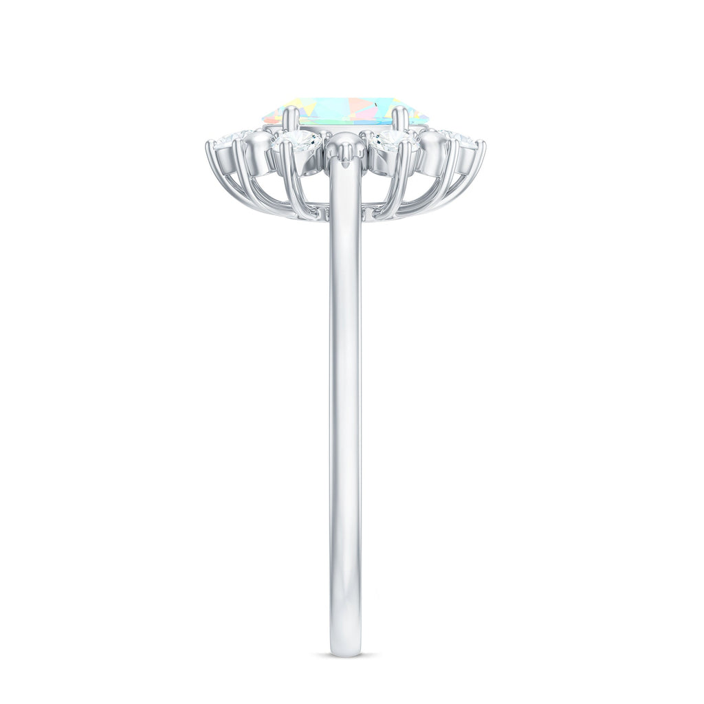 Natural 0.9 Carat Opalescent Oval Engagement Ring with Diamond Halo