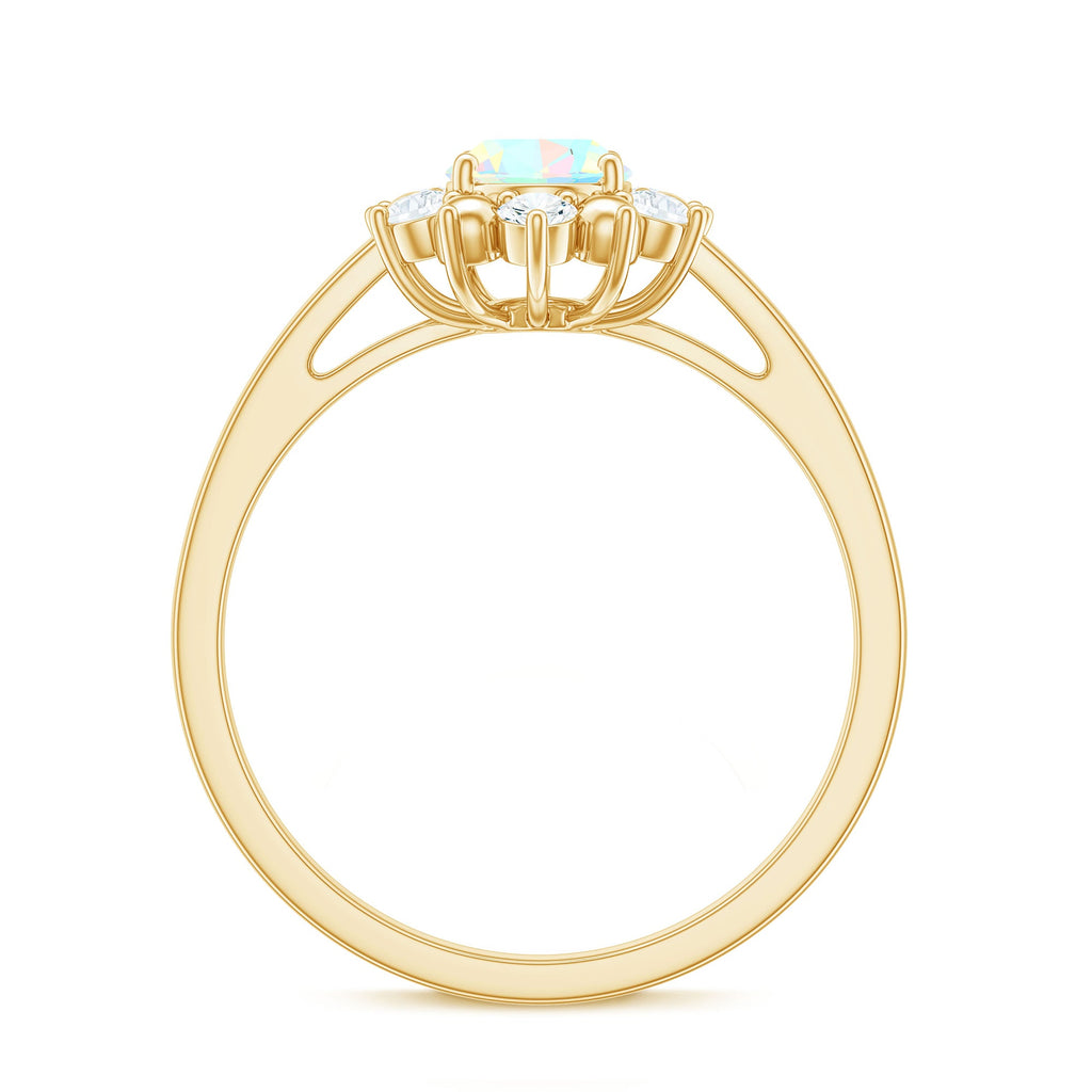 Natural 0.9 Carat Opalescent Oval Engagement Ring with Diamond Halo