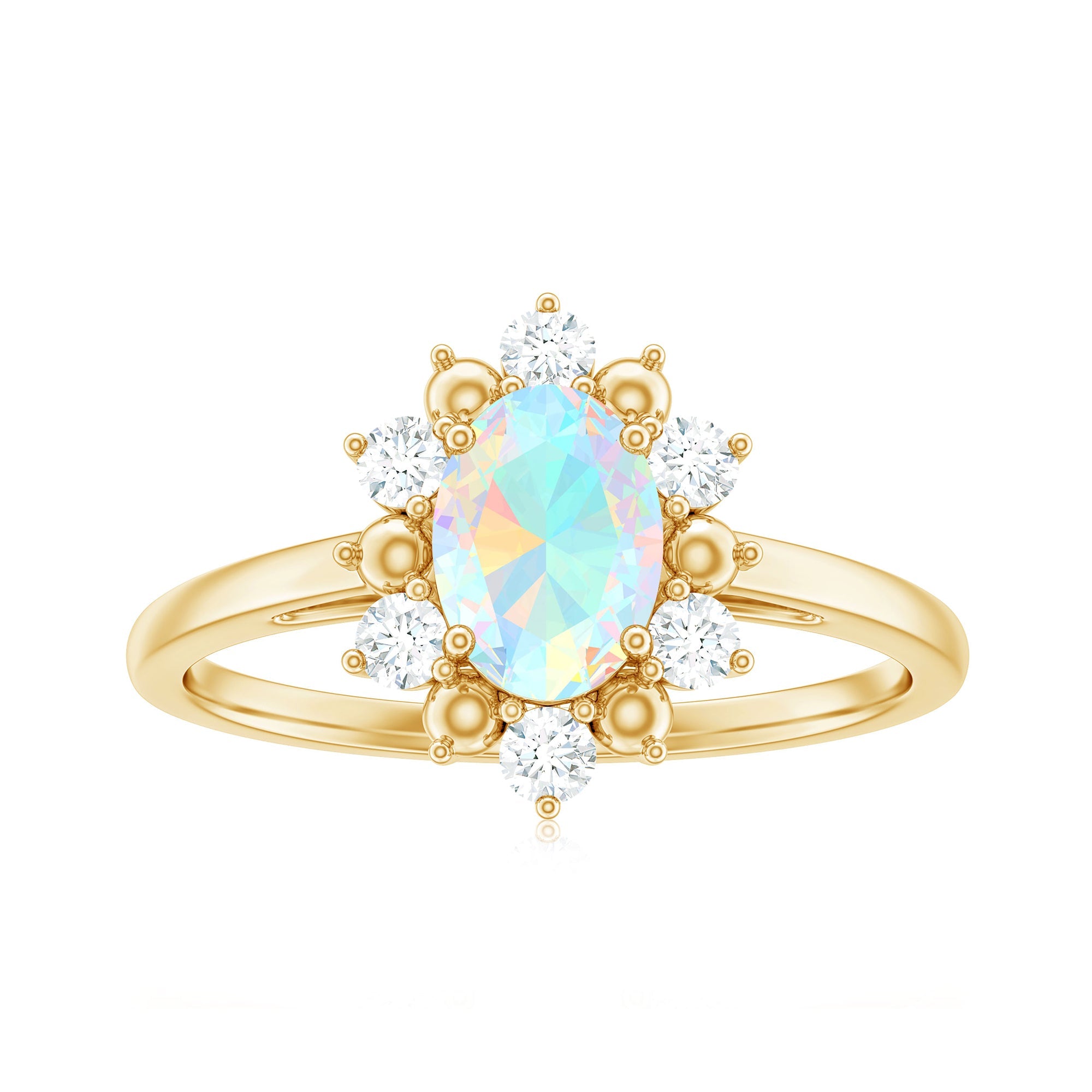 Natural 0.9 Carat Opalescent Oval Engagement Ring with Diamond Halo