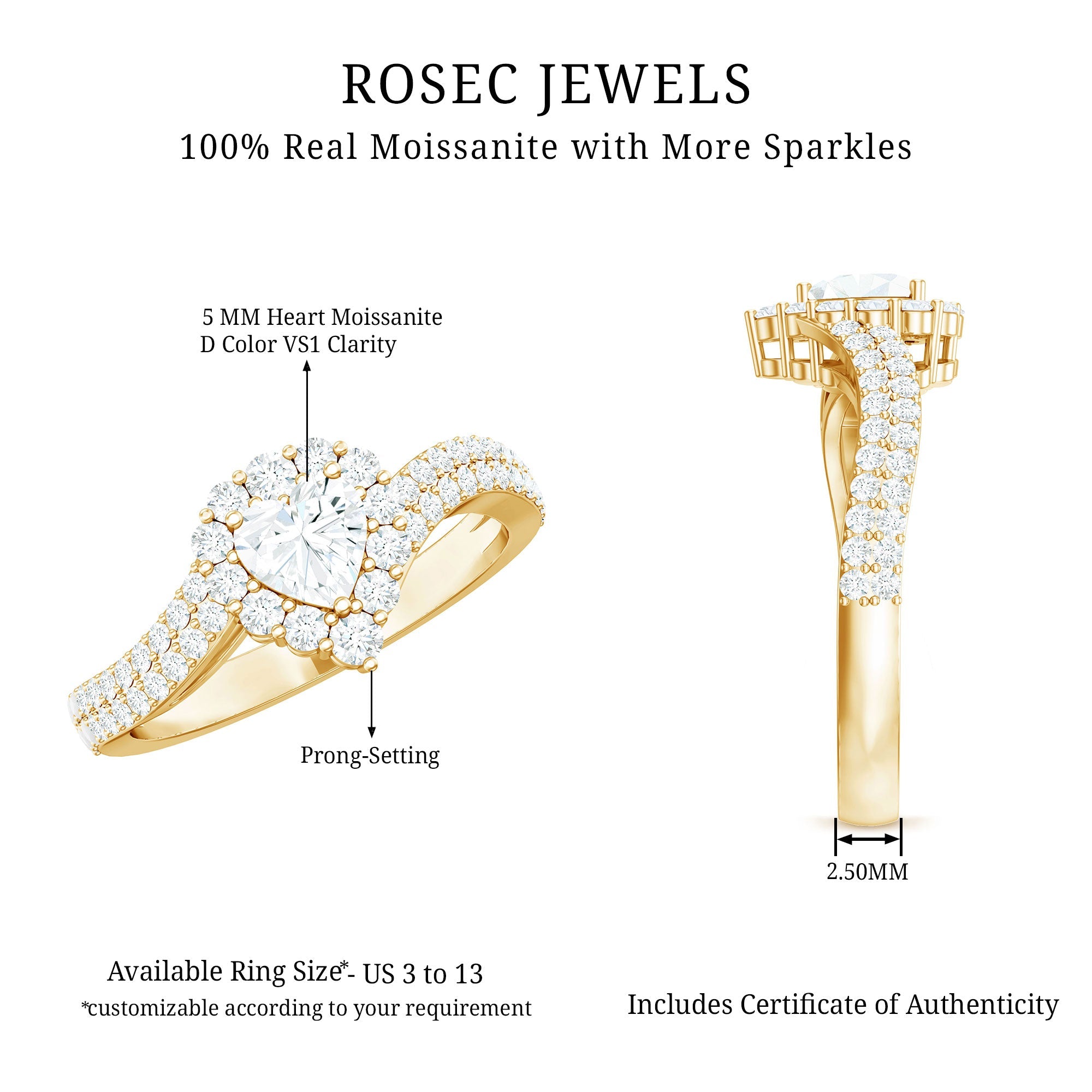 Moissanite Heart Shape Engagement Ring For Women