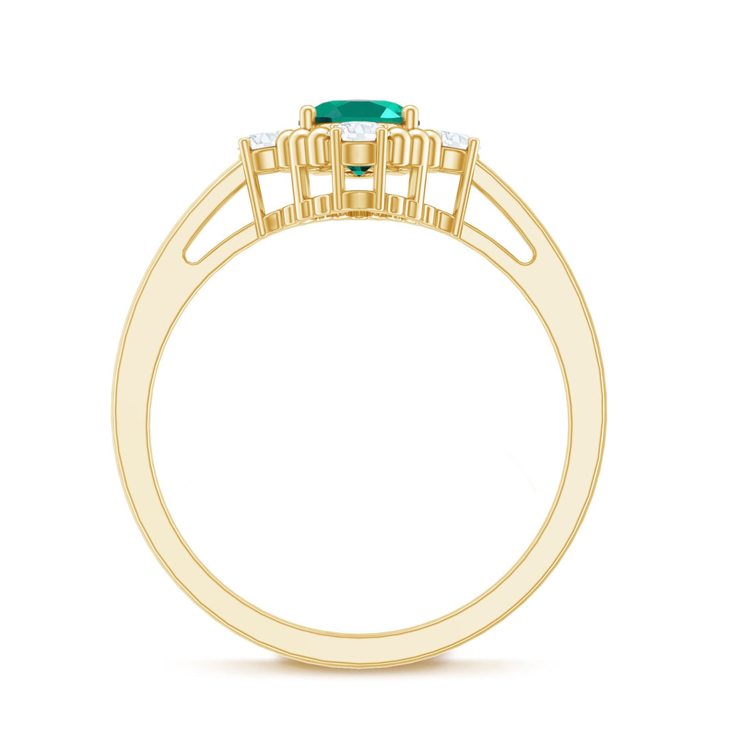 Vintage Inspired Lab Grown Emerald Oval Engagement Ring with Diamond