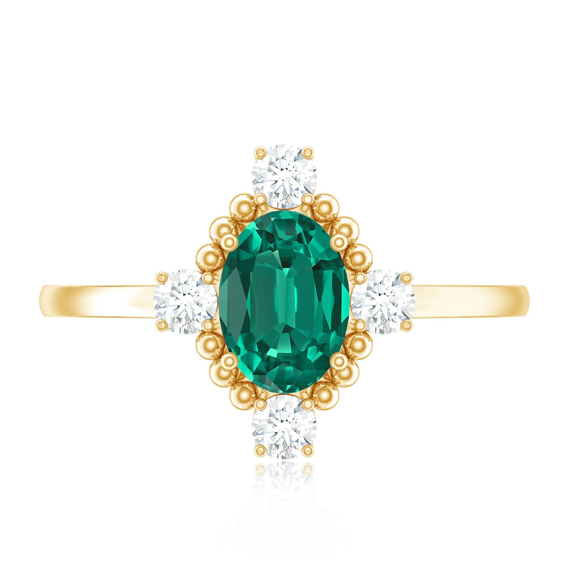 Vintage Inspired Lab Grown Emerald Oval Engagement Ring with Diamond