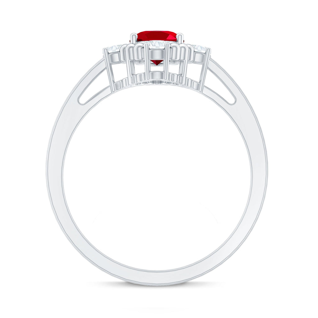 Vintage Inspired Lab Grown Ruby Oval Engagement Ring with Diamonds