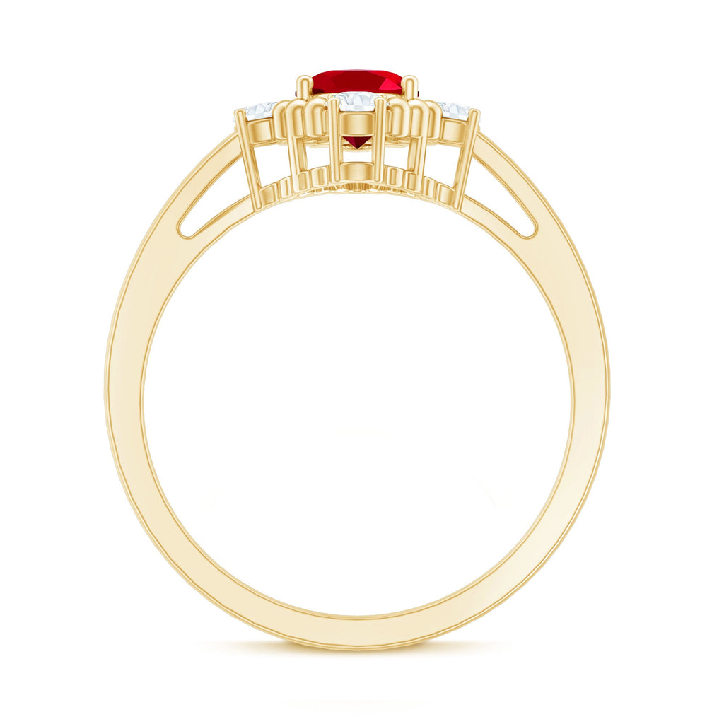 Vintage Inspired Lab Grown Ruby Oval Engagement Ring with Diamonds