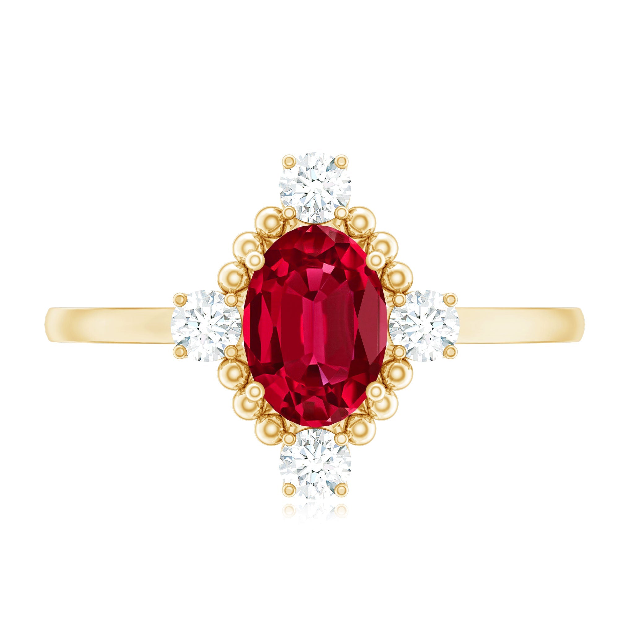 Vintage Inspired Lab Grown Ruby Oval Engagement Ring with Diamonds