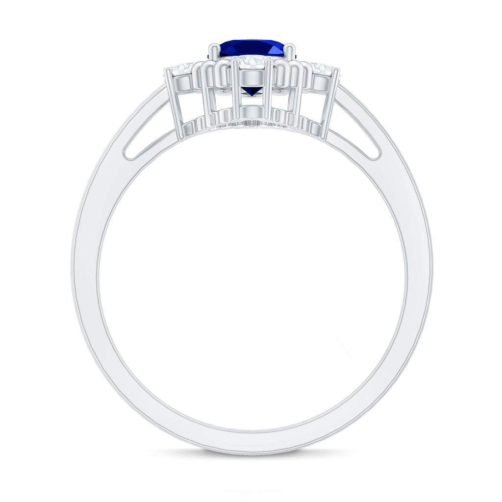 Vintage Style 1 Carat Lab Grown Blue Sapphire Oval Engagement Ring with Diamond