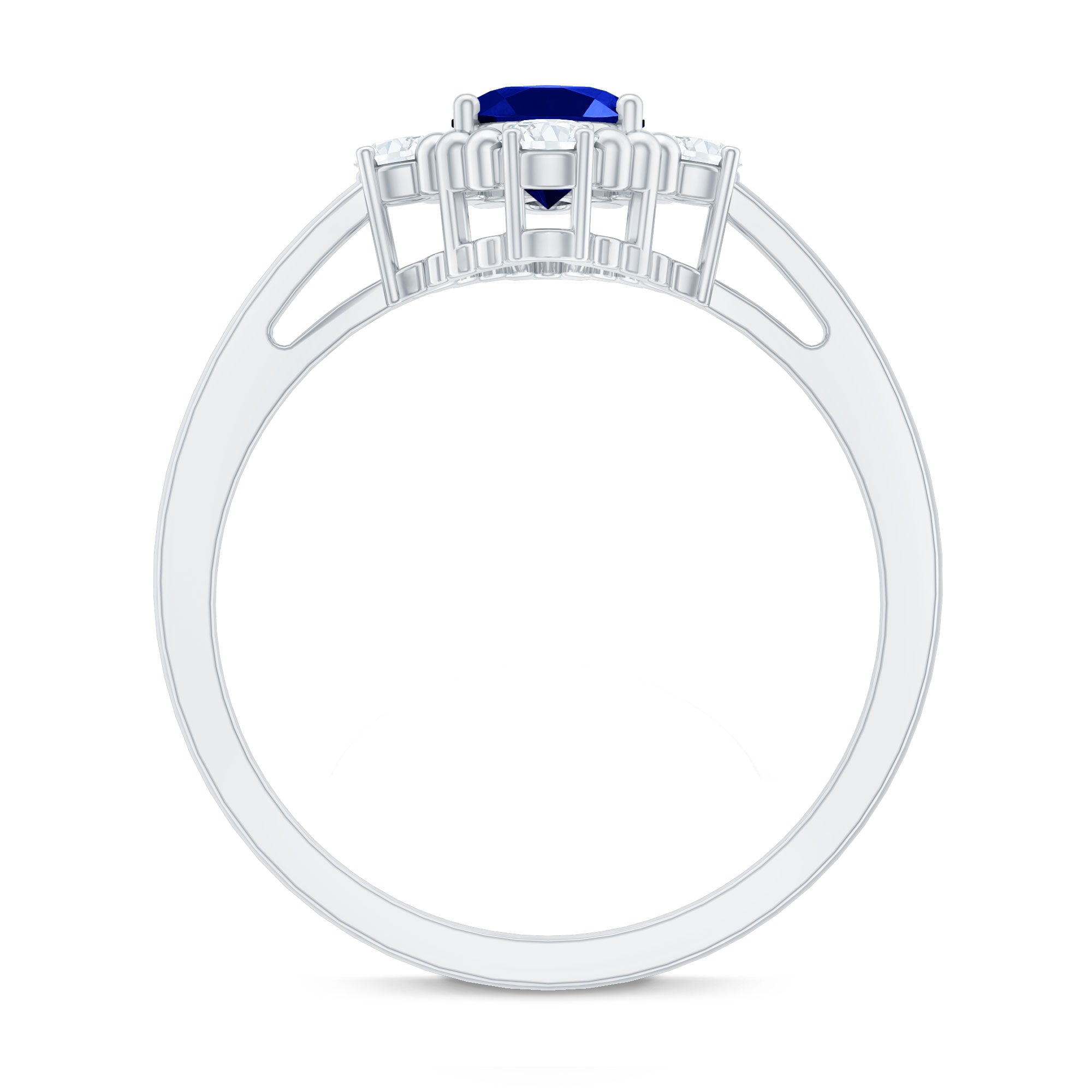 Vintage Style 1 Carat Lab Grown Blue Sapphire Oval Engagement Ring with Diamond