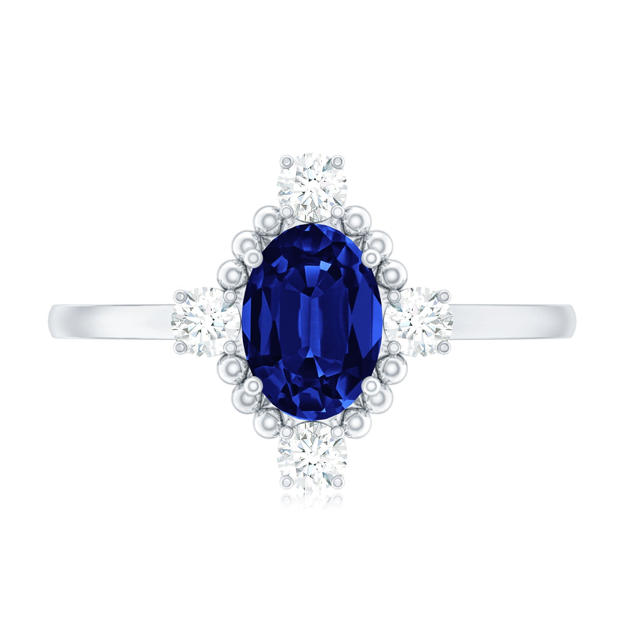 Vintage Style 1 Carat Lab Grown Blue Sapphire Oval Engagement Ring with Diamond