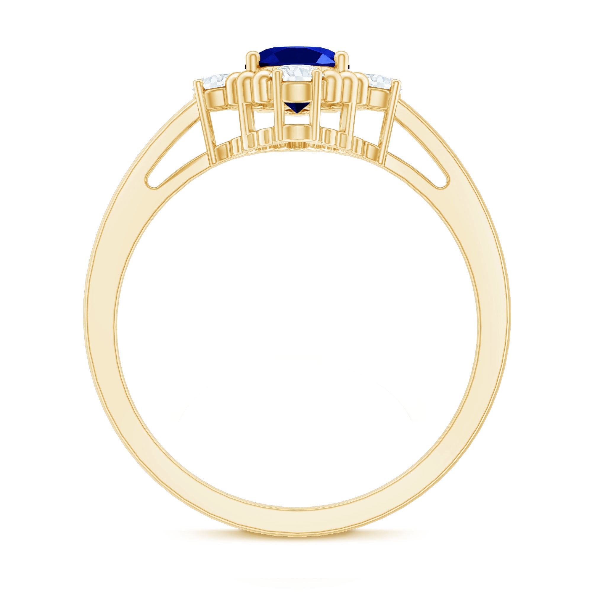 Vintage Style 1 Carat Lab Grown Blue Sapphire Oval Engagement Ring with Diamond