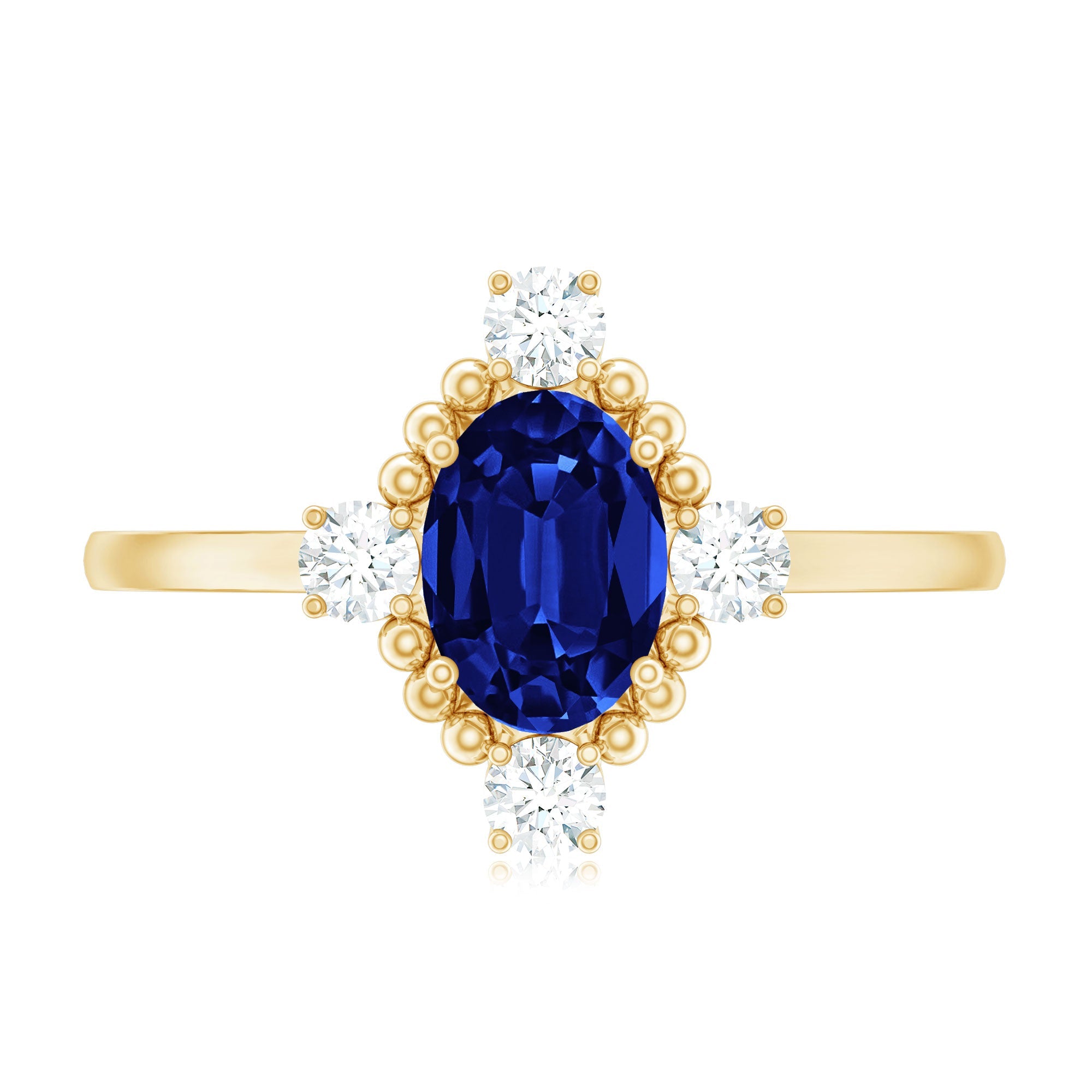 Vintage Style 1 Carat Lab Grown Blue Sapphire Oval Engagement Ring with Diamond
