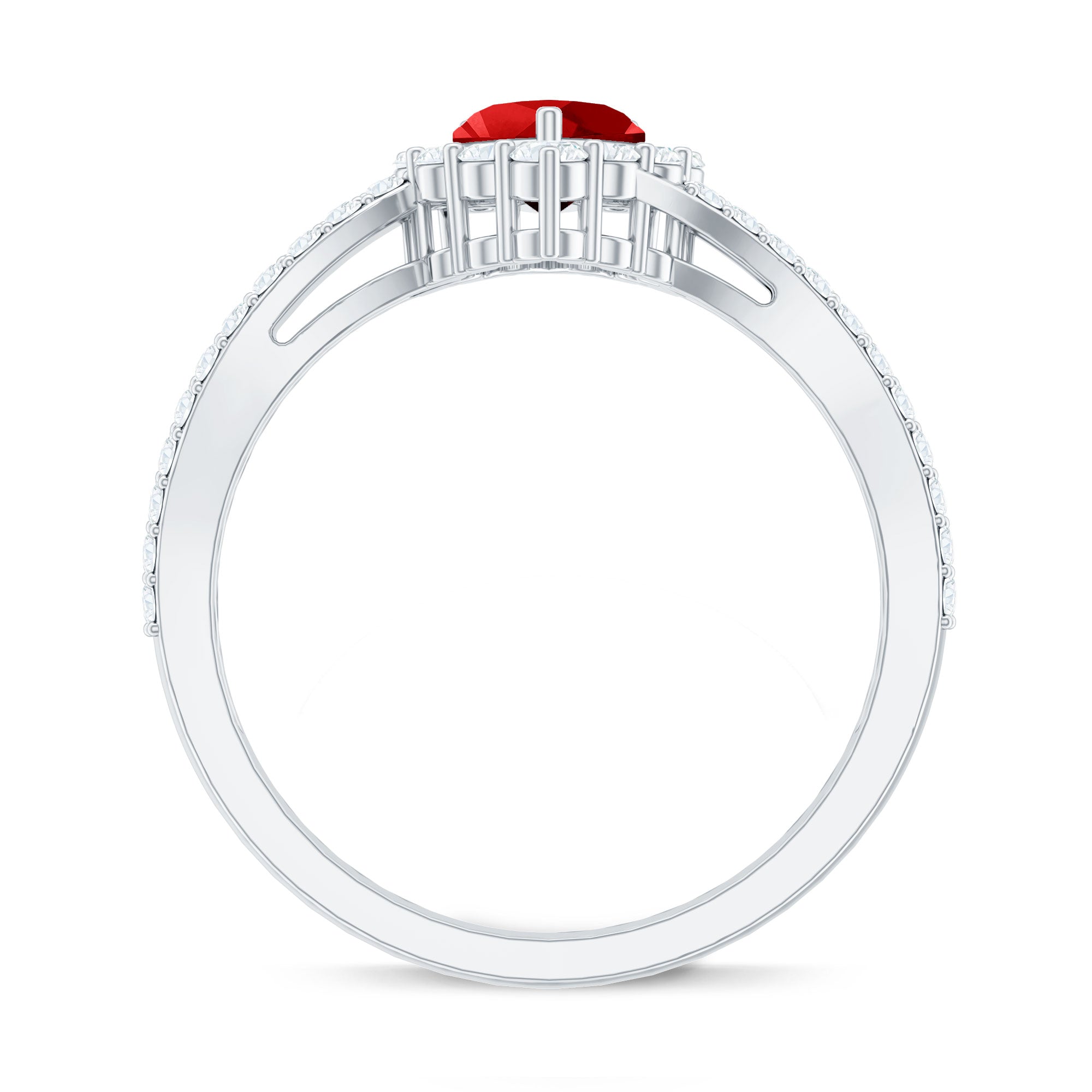 Heart Shape Lab Made Ruby and Moissanite Bypass Engagement Ring