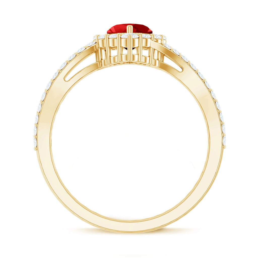 Heart Shape Lab Made Ruby and Moissanite Bypass Engagement Ring
