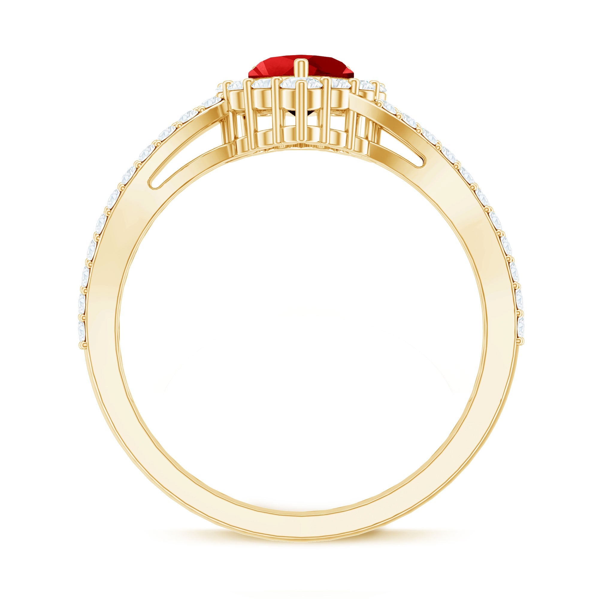 Heart Shape Lab Made Ruby and Moissanite Bypass Engagement Ring