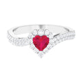 Natural 0.6 Carat Ruby Heart Engagement Ring with Diamond Bypass Shank