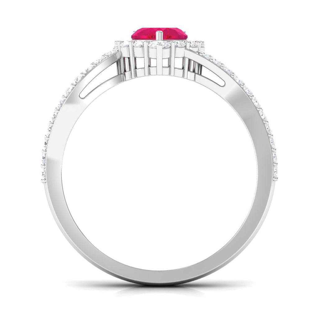 Natural 0.6 Carat Ruby Heart Engagement Ring with Diamond Bypass Shank