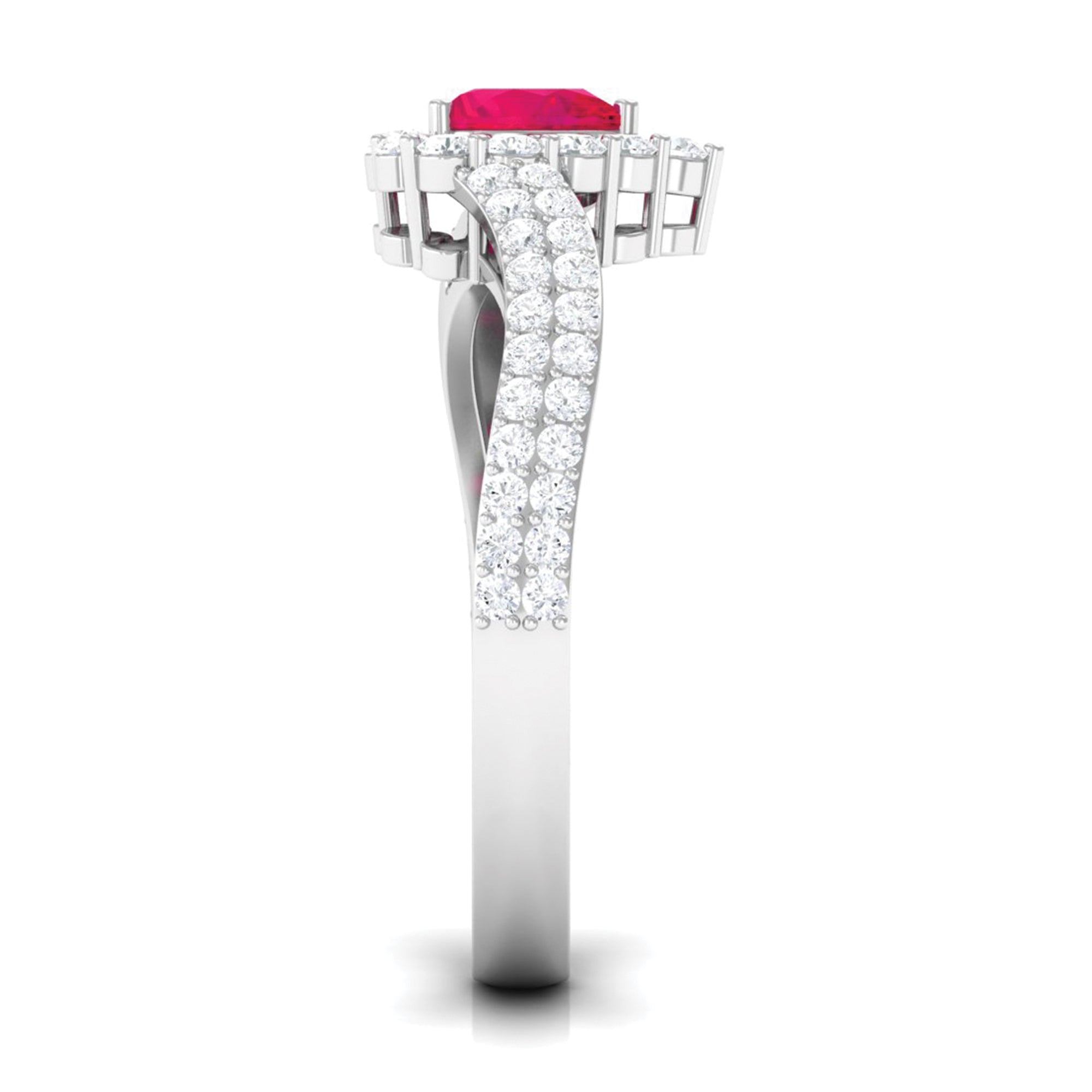 Natural 0.6 Carat Ruby Heart Engagement Ring with Diamond Bypass Shank
