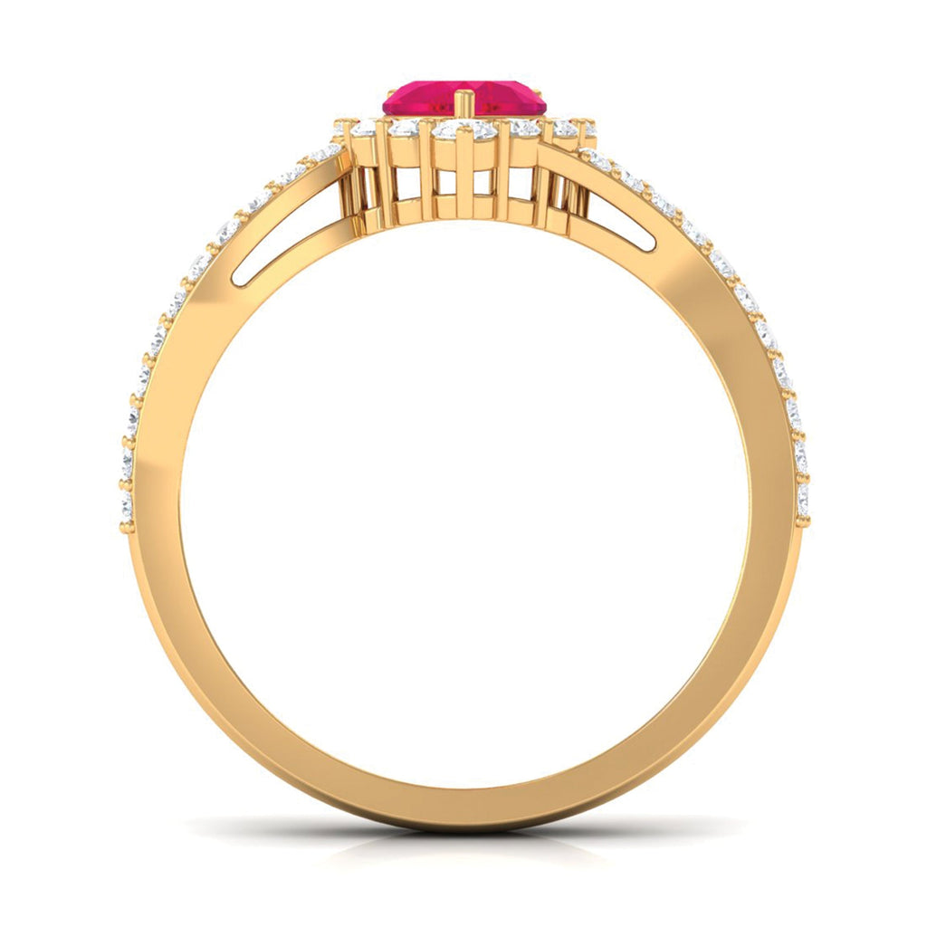 Natural 0.6 Carat Ruby Heart Engagement Ring with Diamond Bypass Shank