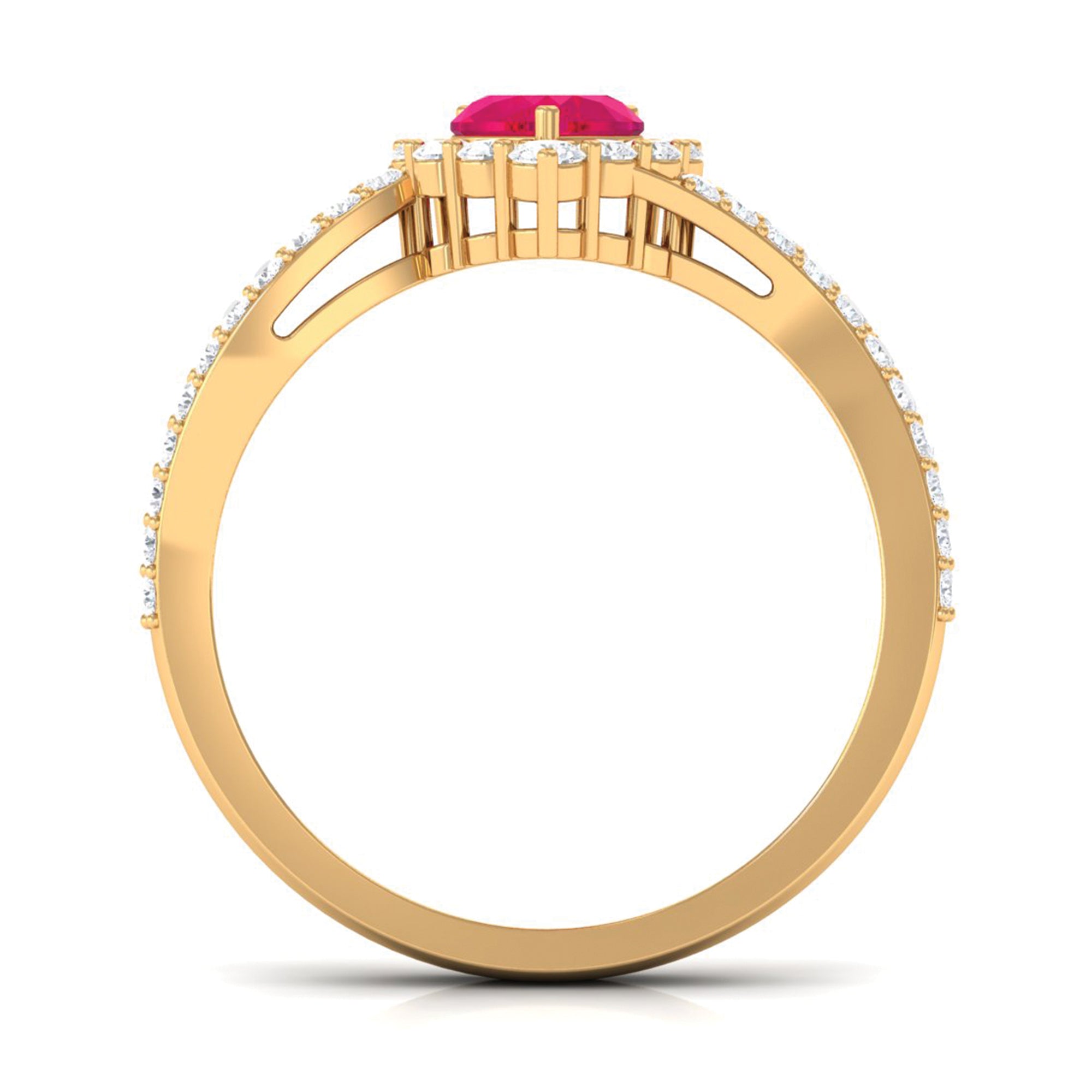 Natural 0.6 Carat Ruby Heart Engagement Ring with Diamond Bypass Shank