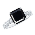 Genuine Black Onyx 3 Carat Asscher Cut Engagement Ring with Diamond