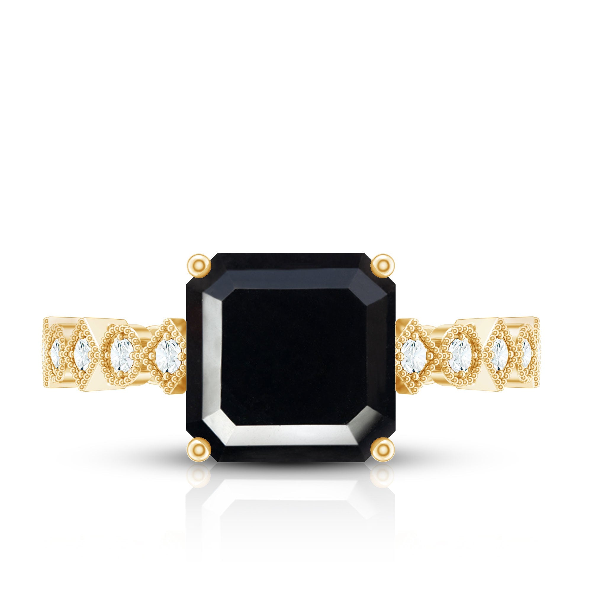 Genuine Black Onyx 3 Carat Asscher Cut Engagement Ring with Diamond