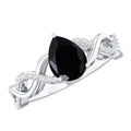Pear Shape 0.85 Carat Lab Grown Black and White Diamond Engagement Ring with Crossover Shank