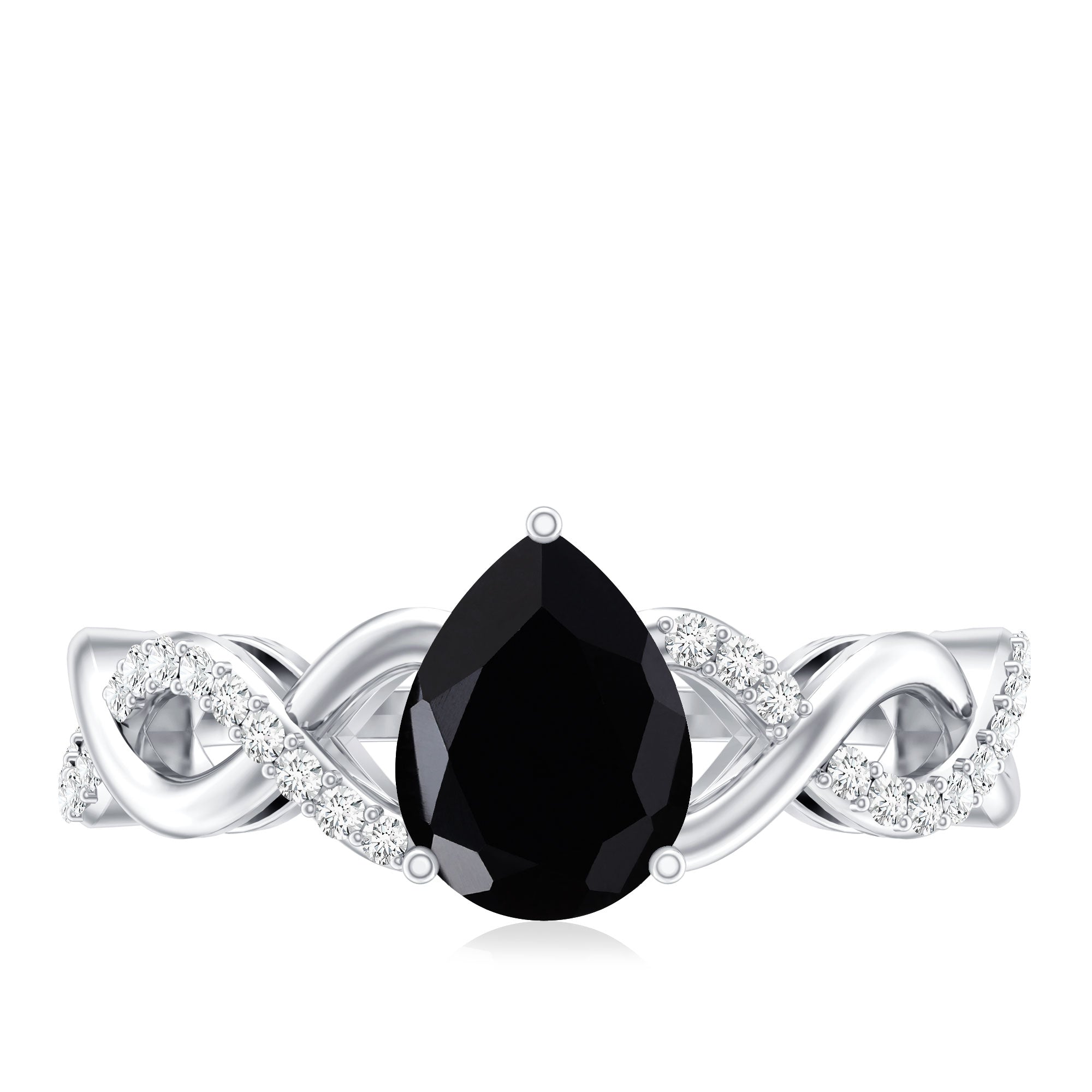 Pear Shape 0.85 Carat Lab Grown Black and White Diamond Engagement Ring with Crossover Shank
